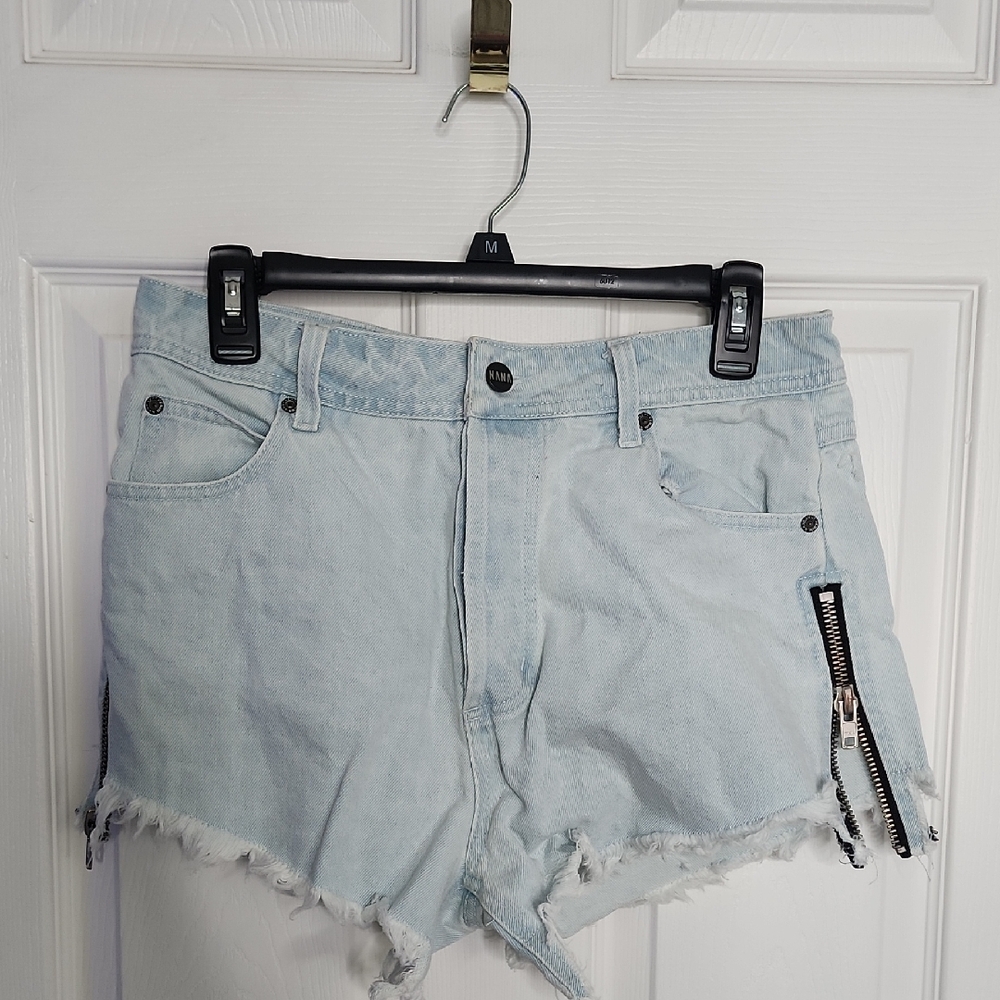 NaNa Judy The Debbie Light Blue Denim Shorts with Zipper Accents